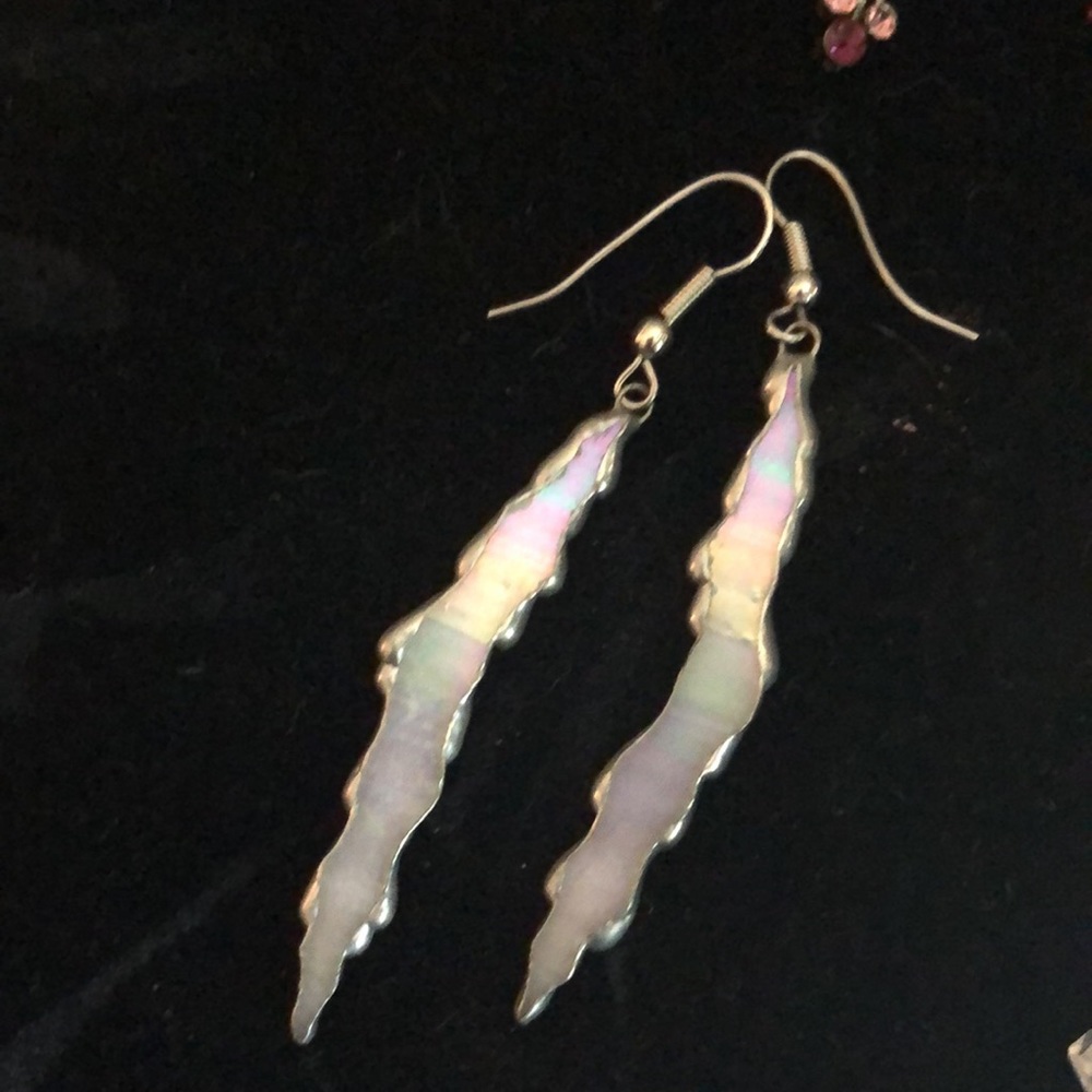 dangly silver boho vintage earrings opalescent stained glass So pretty ooo nice